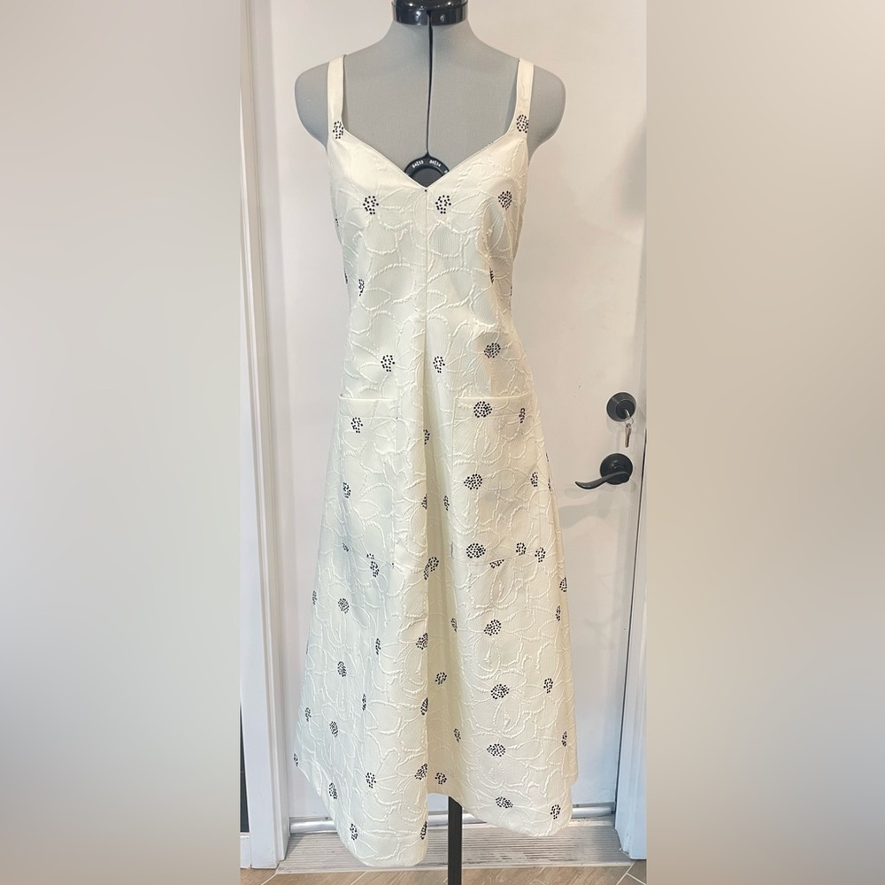 Rosie Assoulin Pocktail Dress, Cream&Black floral embossed Crepe, Midi, NWOT, 0 - Picture 7 of 16
